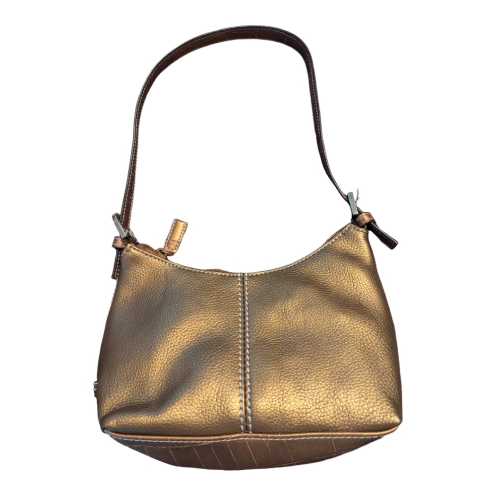 90s Nine & Company Faux Pebbled Leather Bronze Mini Purse W Contrast Stitching